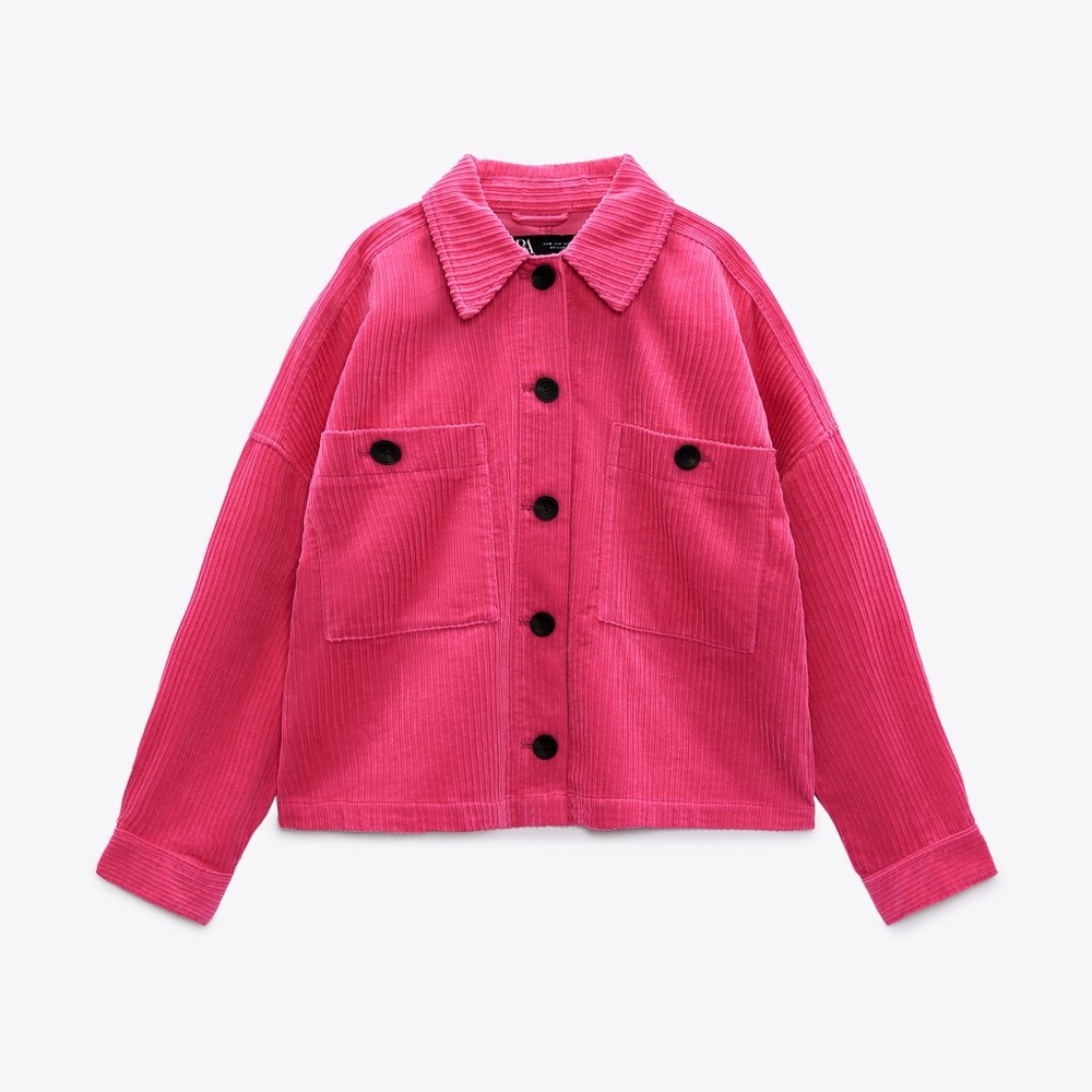 Zara Pink Short Corduroy Overshirt With Pockets Size Small